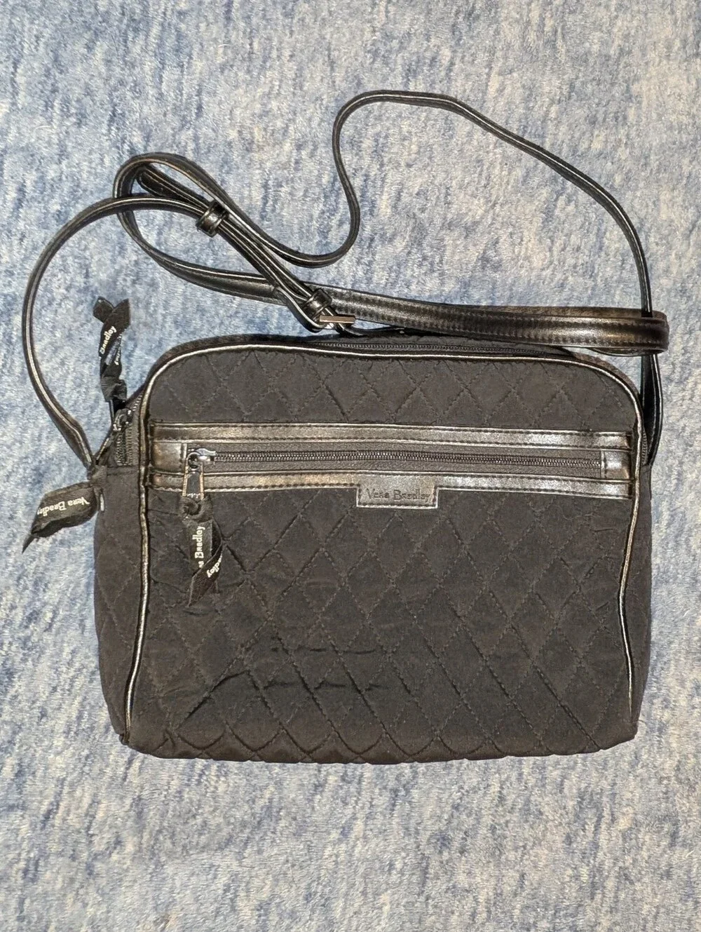 Vera Bradley Black Quilted Double Zip Top Crossbody Bag